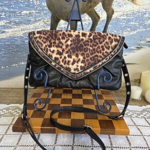 Nine & Co. Leopard Print and Black Crossbody Bag